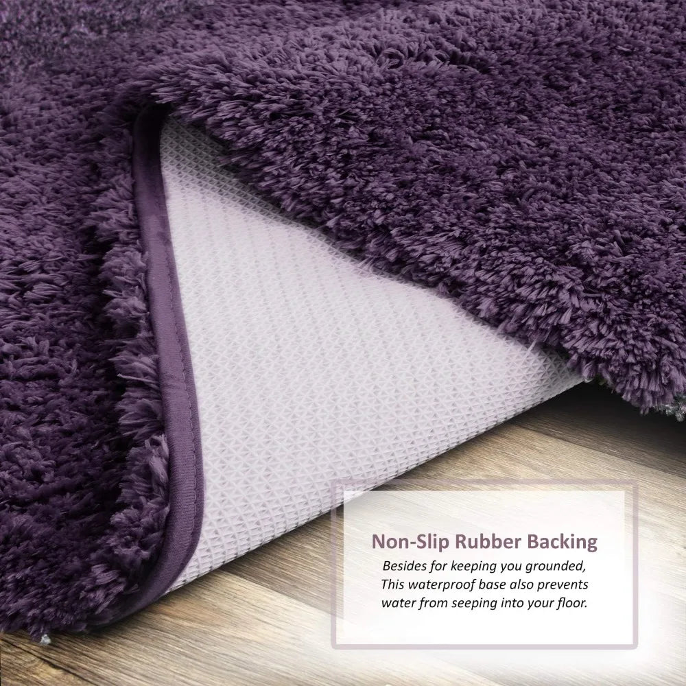 3-Piece Shaggy Plush Bath Mat Set, Non-Slip Quick Dry Ultra Soft Microfiber Rugs for Modern Bathroom