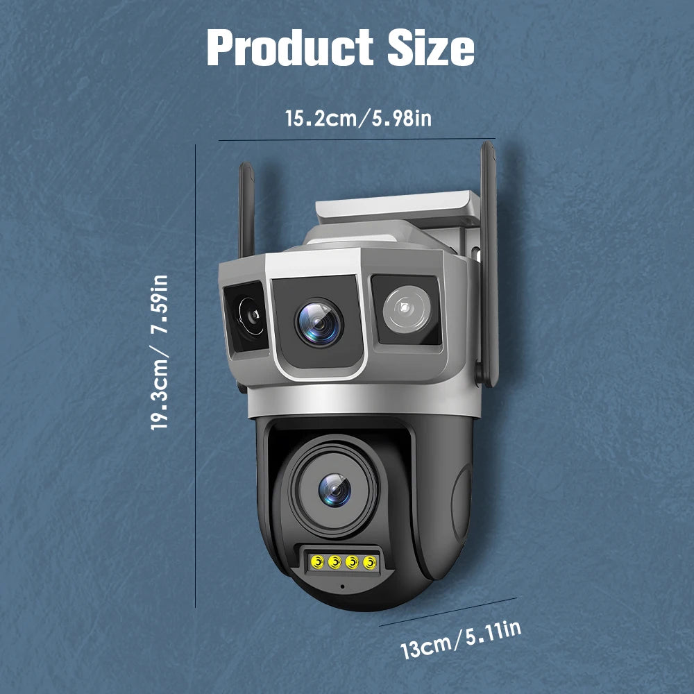 Outdoors Wifi Camera HD Triple Lens Triple Screens Human Auto Tracking Detect Waterproof Night Vision CCTV Security Protection