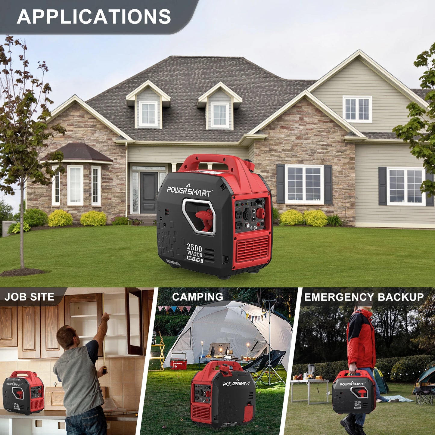 2500W Quiet Inverter Generator, Gas Powered Portable Generator for Camping, RV, Home Emergency, EPA Compliant