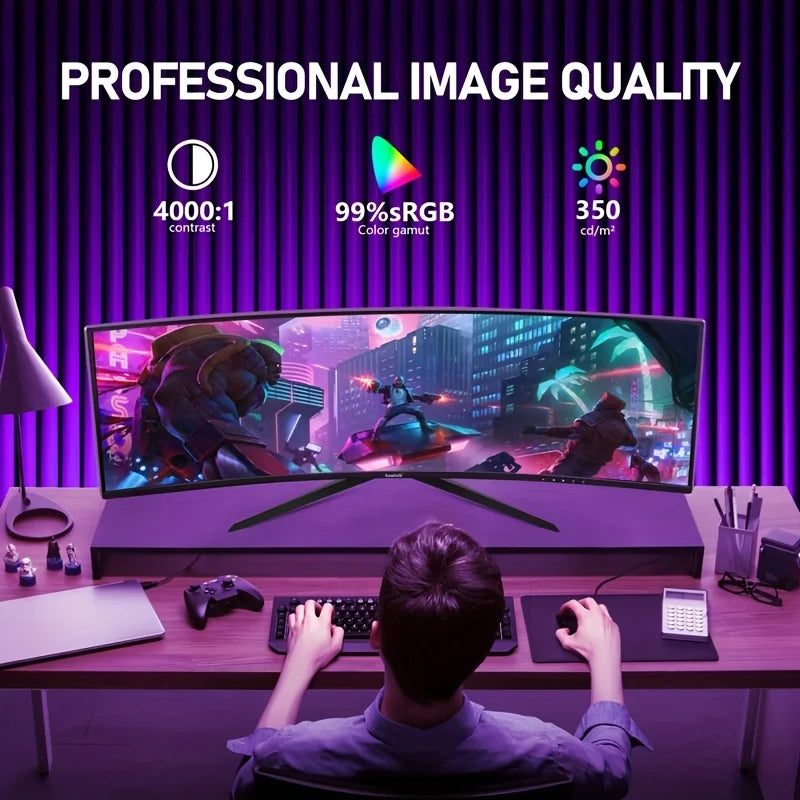 A 34-inch ultra-large curved gaming monitor with 4K HD picture quality, a 165Hz high refresh rate, and a 1500R curvature.