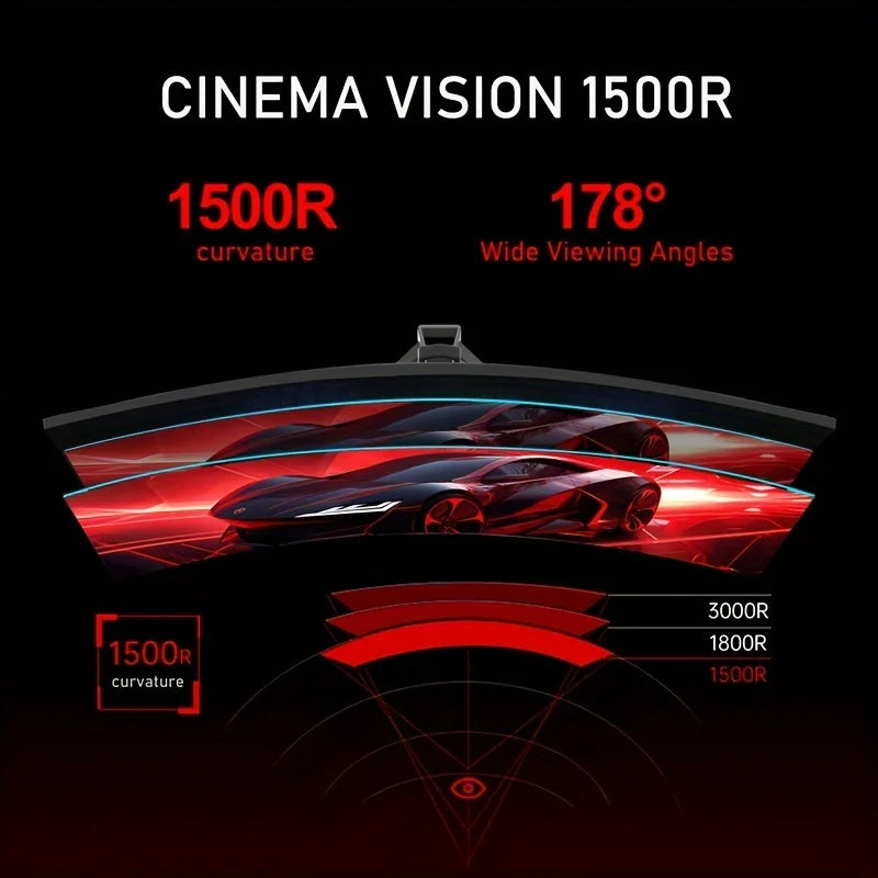 A 34-inch ultra-large curved gaming monitor with 4K HD picture quality, a 165Hz high refresh rate, and a 1500R curvature.