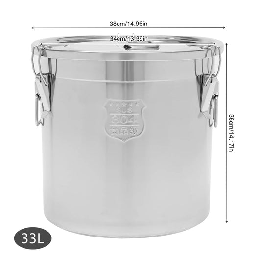 21L/33L Airtight Rice Bucket Canister Food Storage Container 304 Stainless Steel