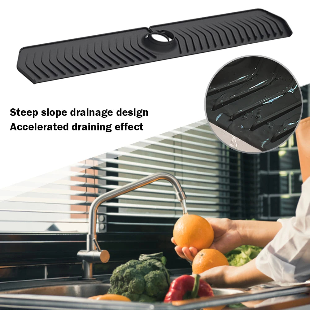 Silicone Kitchen Sink Splash Mat Easy To Install Behind Faucet Protector Mat Fast Drainage for Kitchen Counter Bathroom