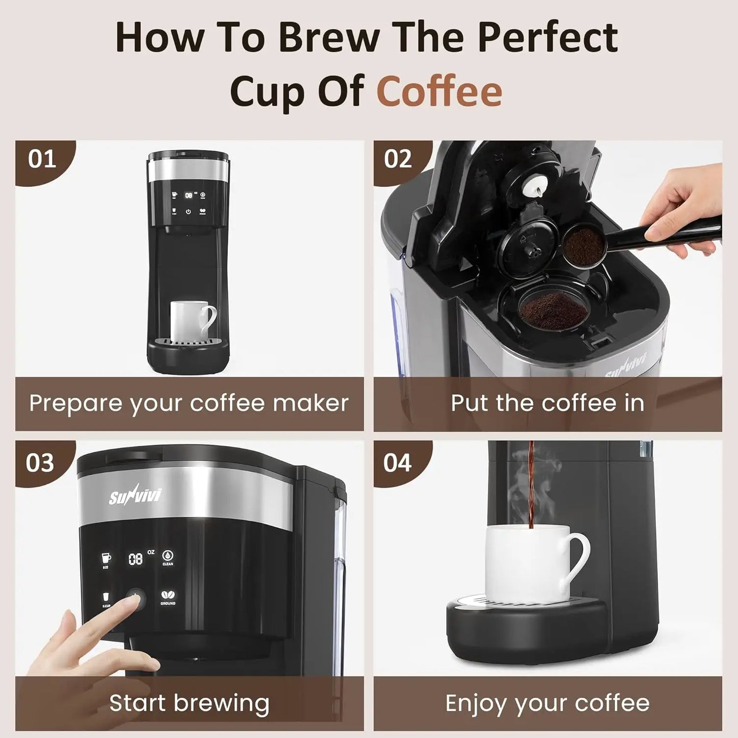 Iced Coffee Maker, Single Serve Coffee Maker with 3 Brewing Options for K Cup Pod or Ground Coffee, 30oz Removable Water Reservo