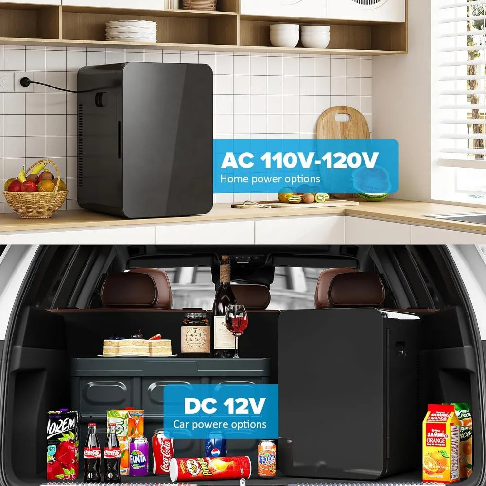22L/30Cans Mini Fridge for Bedroom, 12v DC Portable Cooler & Warmer, Mini Refrigerator with Glass Front, for Car Office Desk & D