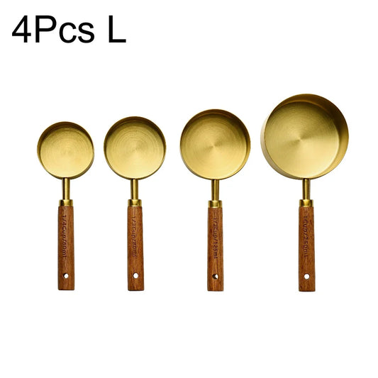 1/4/8pcs Stainless Steel Measuring Spoons With Scale Wooden Handle Household Kitchen Dining Bar Baking Tools Measuring Cups