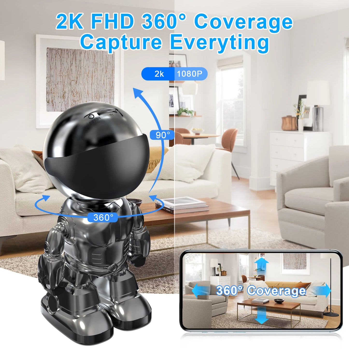WESECUU 1080 HD Robot Camera Wifi 3MP Indoor Home Security Camera Night Vision Two Way Audio Auto Tracking Indoor Baby Monitor