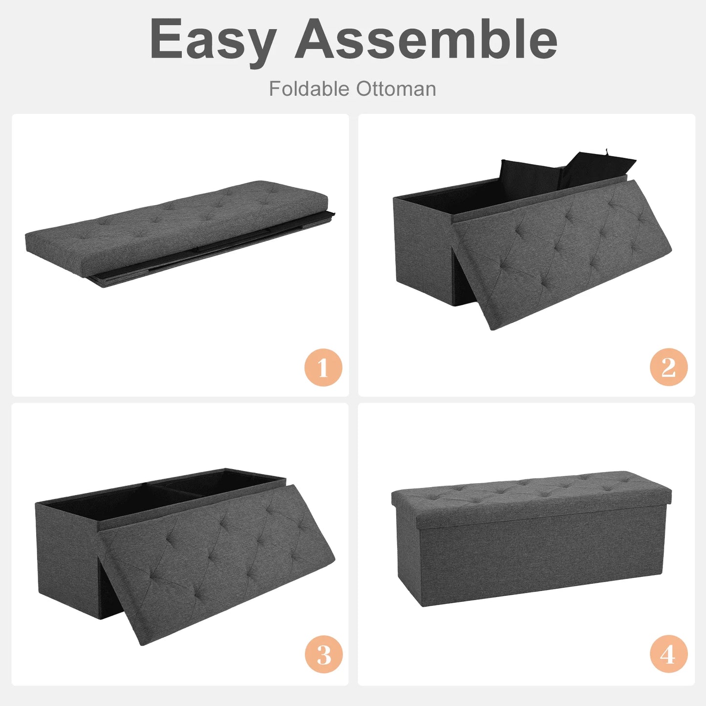 43 Inches Ottoman Bench Foldable Storage Chest Toy Organizer Box,Foot Rest Stool With Foam Sea