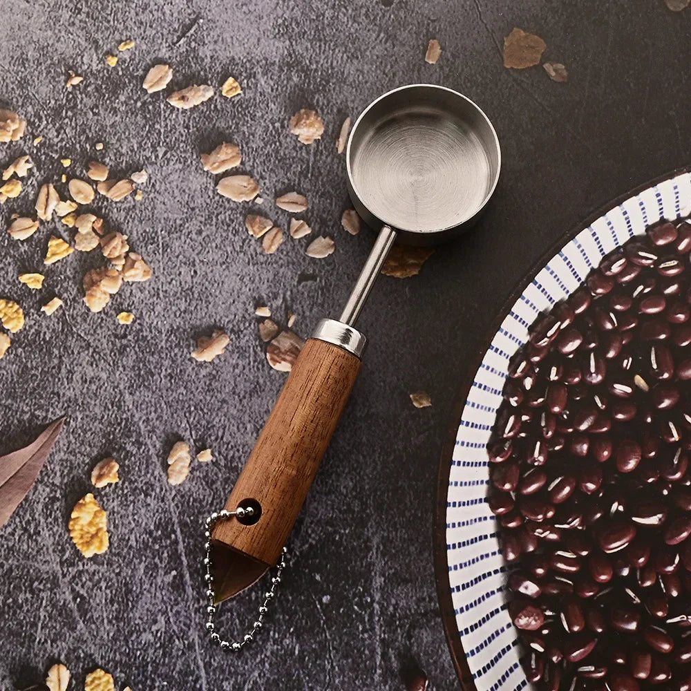 1/4/8pcs Stainless Steel Measuring Spoons With Scale Wooden Handle Household Kitchen Dining Bar Baking Tools Measuring Cups