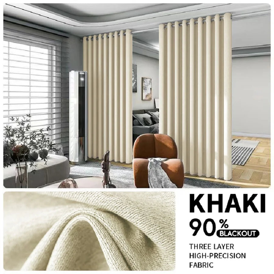 2PCS Room Divider BlackOut Curtain for Living Room, Noise Reduction Curtain with Anti-Rust Grommet Top Blackout Curtain