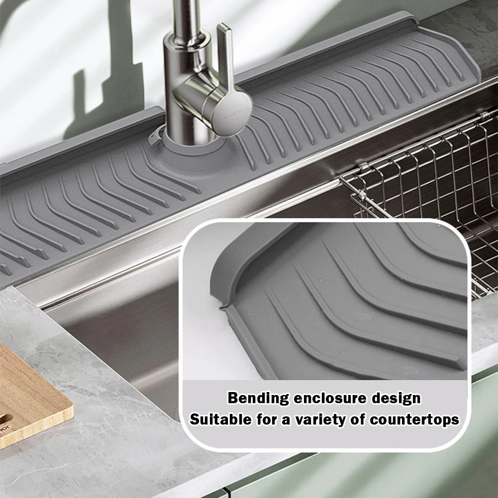 Silicone Kitchen Sink Splash Mat Easy To Install Behind Faucet Protector Mat Fast Drainage for Kitchen Counter Bathroom