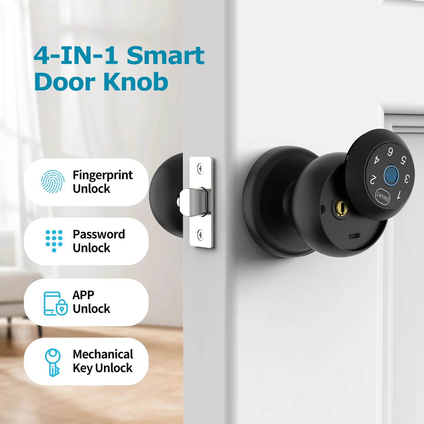 Viladepot Ball-Shaped Smart Lock Fingerprint, App-Controlled, Passcode, and Electronic Touchscreen Keypad Door Lock Smart Handle