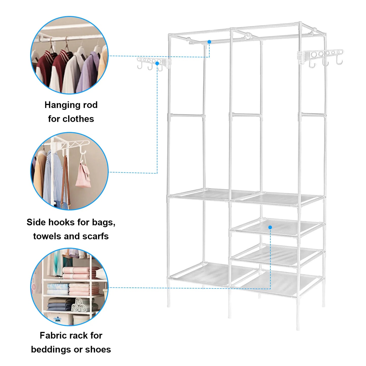 Metal Garment Clothing Rack Shoe Clothing Organizer Shelves Freestanding Multifunctional Clothes Wardrobe