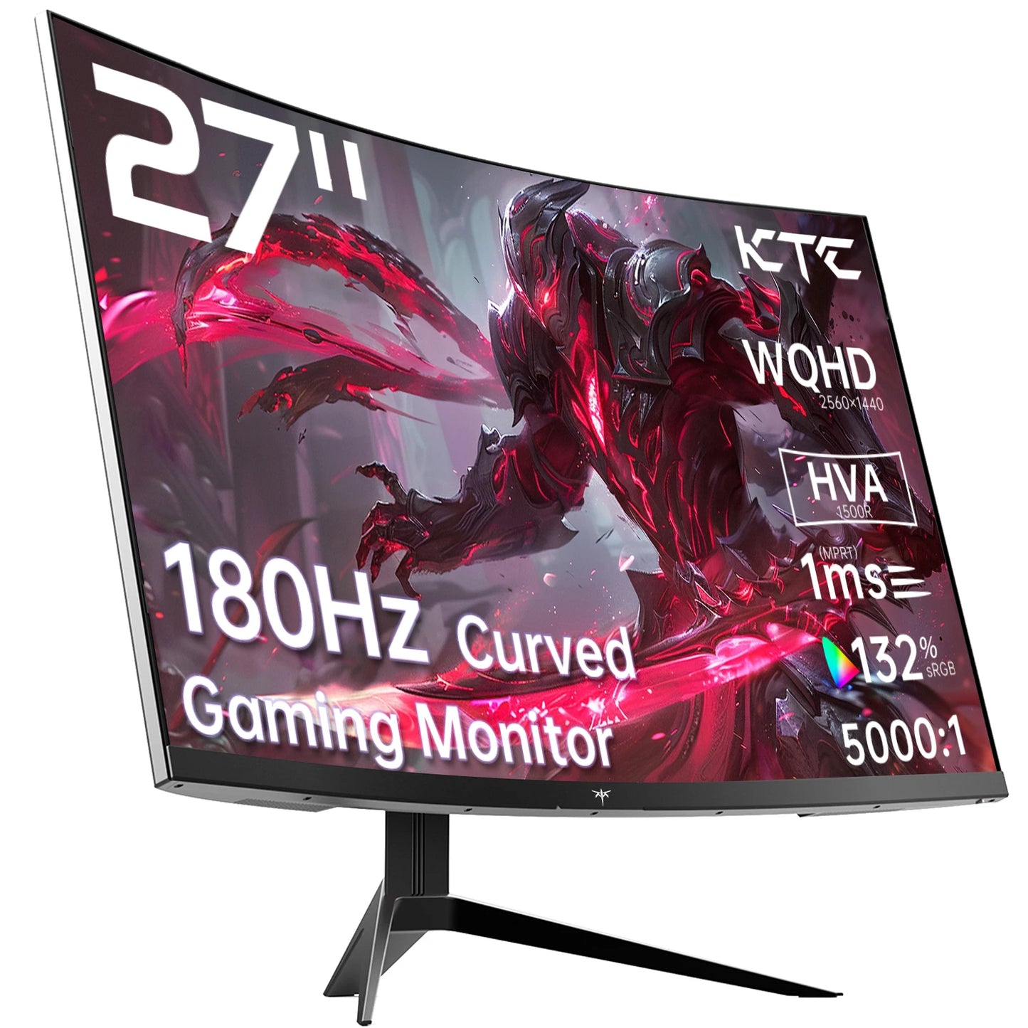 KTC 27 inch WQHD 180Hz 1ms Curved Gaming Monitor 1440P 144Hz Monitor 132% sRGB HVA FreeSync DisplayPort/HDMI/USB VESA Computer M