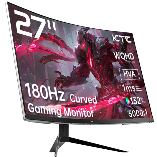 KTC 27 inch WQHD 180Hz 1ms Curved Gaming Monitor 1440P 144Hz Monitor 132% sRGB HVA FreeSync DisplayPort/HDMI/USB VESA Computer M
