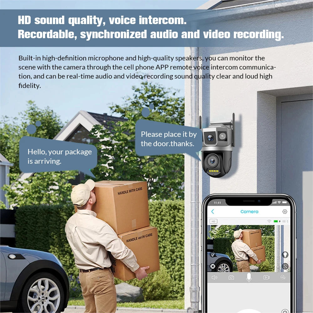 Outdoors Wifi Camera HD Triple Lens Triple Screens Human Auto Tracking Detect Waterproof Night Vision CCTV Security Protection