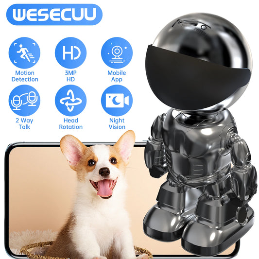 WESECUU 1080 HD Robot Camera Wifi 3MP Indoor Home Security Camera Night Vision Two Way Audio Auto Tracking Indoor Baby Monitor