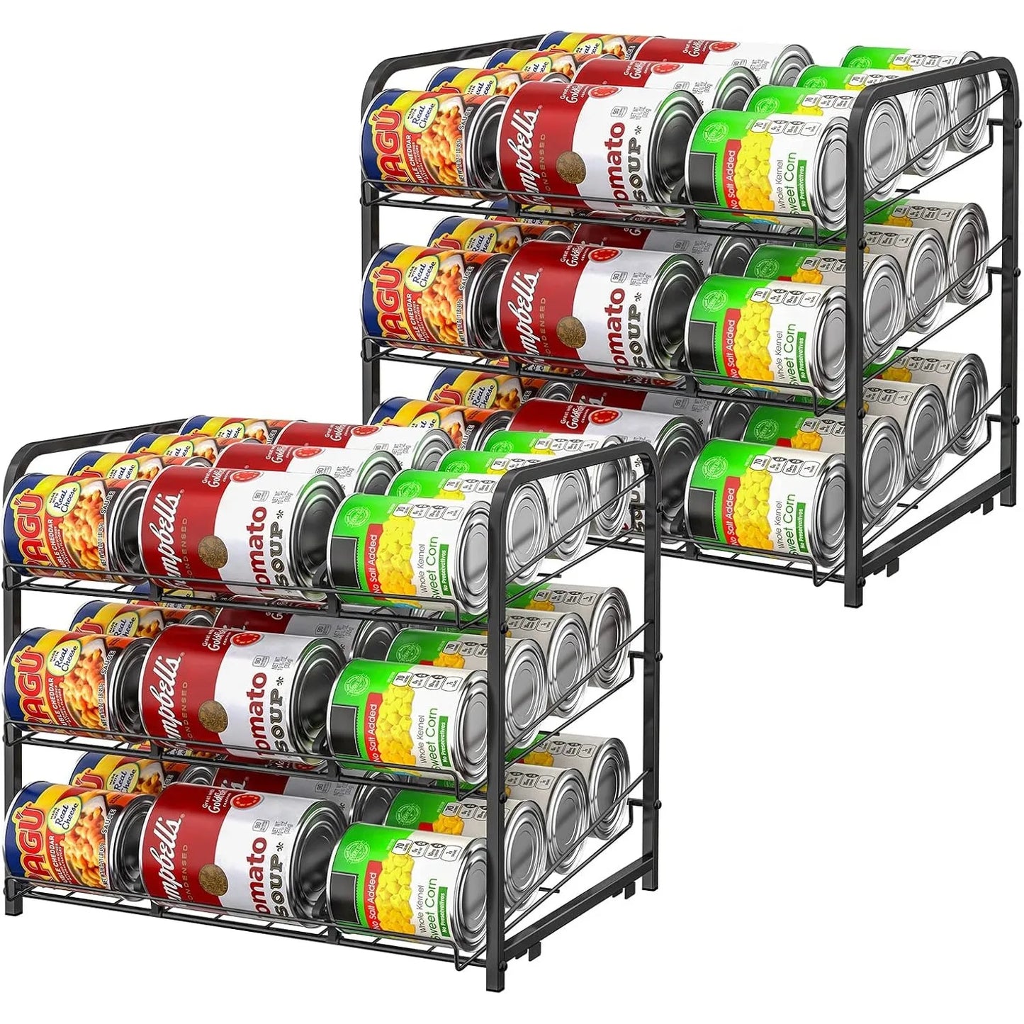 Stackable Can Organizer 2-Pack, Holds 36 Cans - Space-Saving Kitchen/Cabinet Storage Rack (Black)