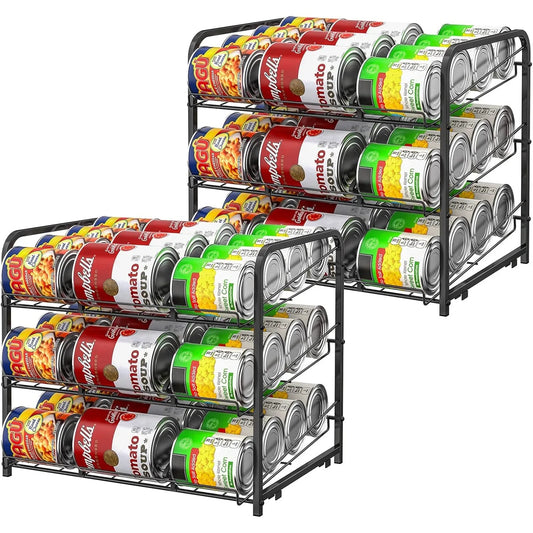 Stackable Can Organizer 2-Pack, Holds 36 Cans - Space-Saving Kitchen/Cabinet Storage Rack (Black)