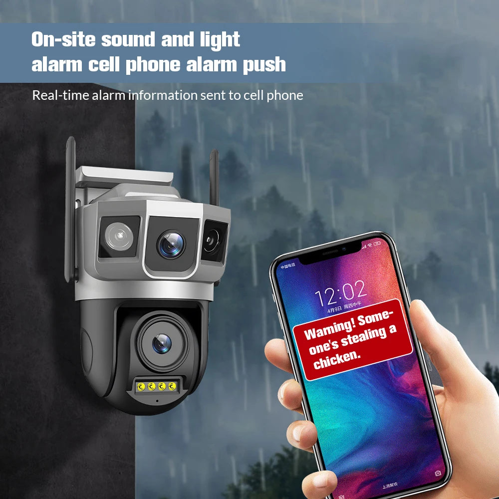 Outdoors Wifi Camera HD Triple Lens Triple Screens Human Auto Tracking Detect Waterproof Night Vision CCTV Security Protection