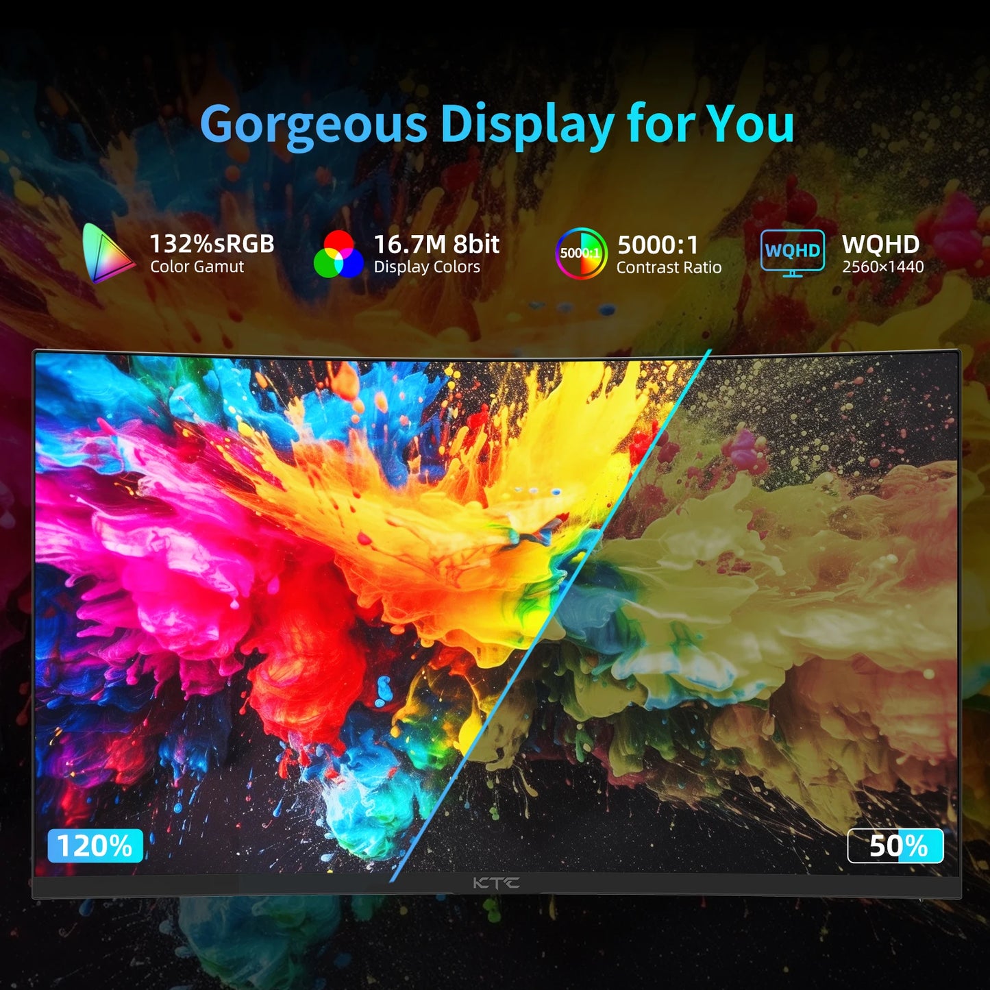 KTC 27 inch WQHD 180Hz 1ms Curved Gaming Monitor 1440P 144Hz Monitor 132% sRGB HVA FreeSync DisplayPort/HDMI/USB VESA Computer M