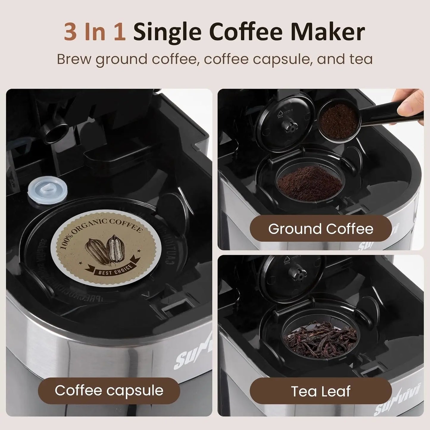 Iced Coffee Maker, Single Serve Coffee Maker with 3 Brewing Options for K Cup Pod or Ground Coffee, 30oz Removable Water Reservo