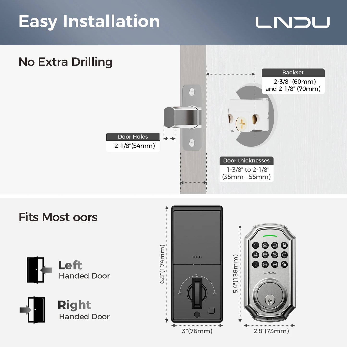 LNDU Smart Lock D180 100 Entry Codes Electronic Keypad Deadbolt Anti-Peeping Password One Touch Auto-Locking Security Door Lock