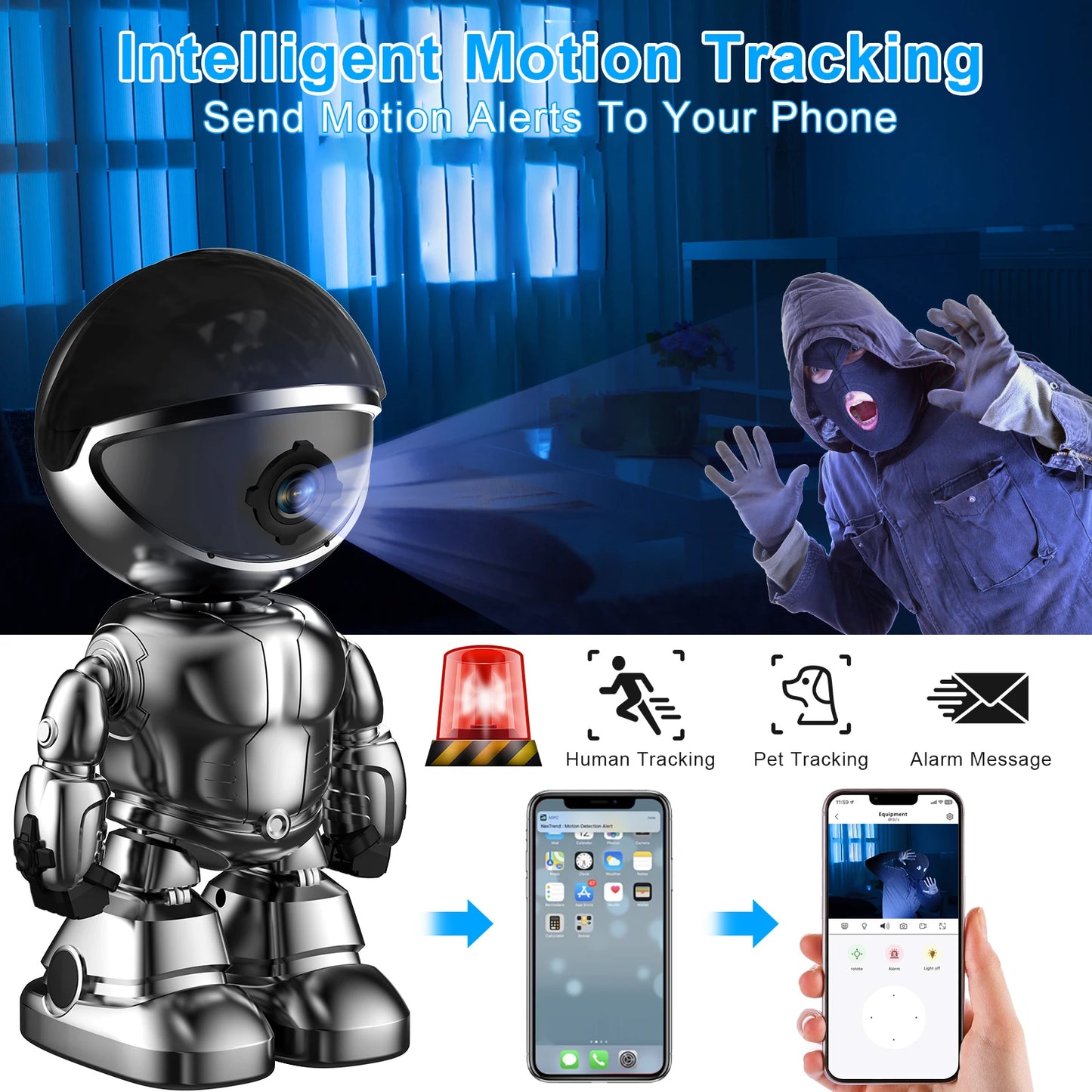 WESECUU 1080 HD Robot Camera Wifi 3MP Indoor Home Security Camera Night Vision Two Way Audio Auto Tracking Indoor Baby Monitor