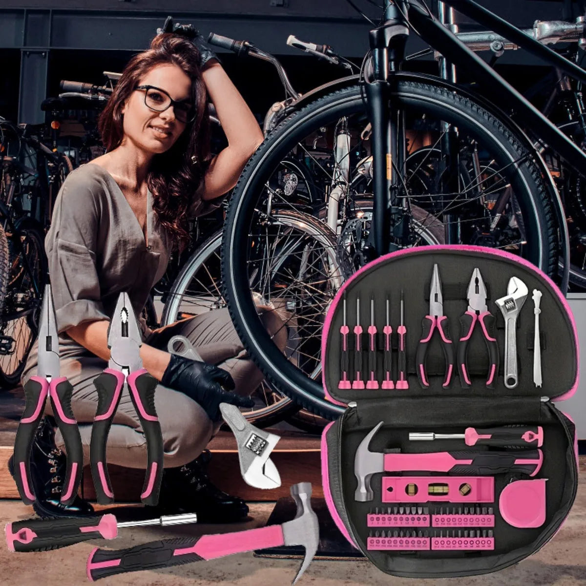 63pcs Pink Home Repair Tool Set for Women with Durable Metal Hand Tools, DIY Household