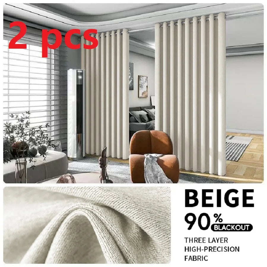 2PCS Room Divider BlackOut Curtain for Living Room, Noise Reduction Curtain with Anti-Rust Grommet Top Blackout Curtain