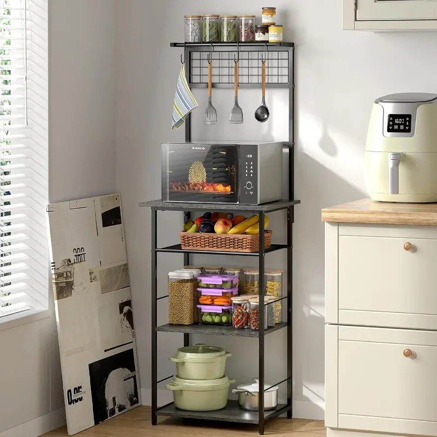 5 Tier Coffee Bar Station Kitchen Stand with 4 SShaped Hooks Farmhouse Corner Coffee Bar for Small Spaces Bakers Rack for Kitch