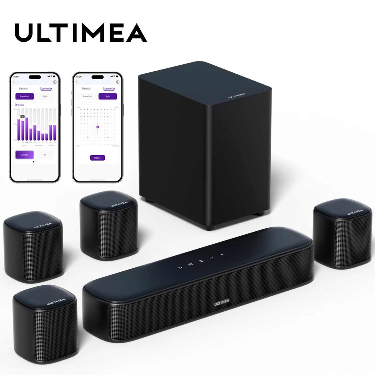ULTIMEA 7.1 Channel Virtual Surround Soundbar,Home Theater TV Speakers ,Peak Power 330 Watts,Smart App Control, Aura A40, Black