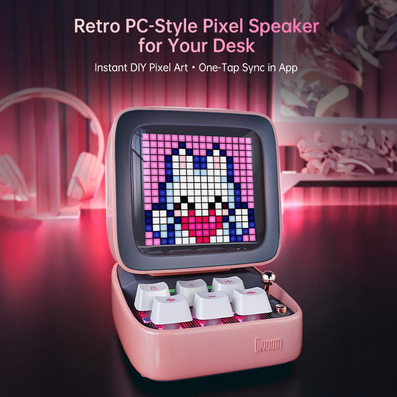 Divoom Ditoo-Pro Retro Pixel Art Bluetooth Portable Speaker Alarm Clock DIY LED Display Board, Cute Gift Home Light Decoration