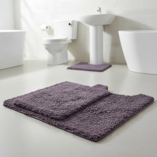 3-Piece Shaggy Plush Bath Mat Set, Non-Slip Quick Dry Ultra Soft Microfiber Rugs for Modern Bathroom