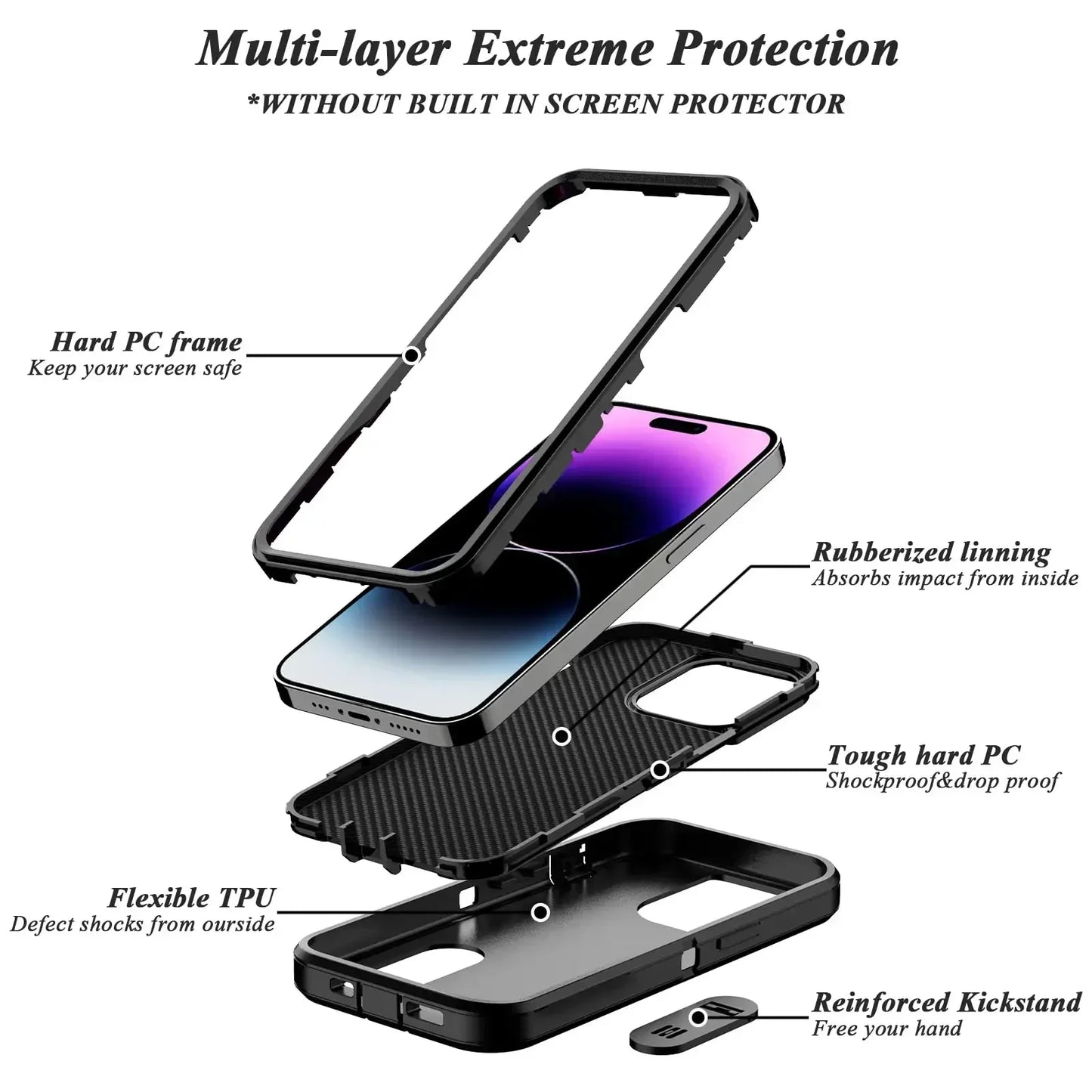 Case For iPhone 16e 16 11 13 12 14 15 Pro Max Plus XR Heavy Duty Shockproof Anti-Scratch Rugged Protective with Kickstand Cover