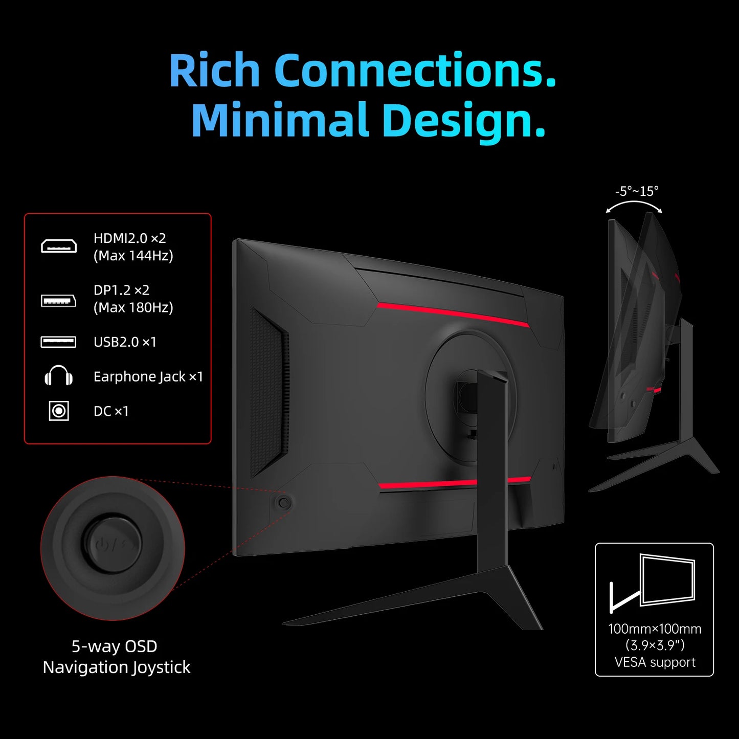 KTC 27 inch WQHD 180Hz 1ms Curved Gaming Monitor 1440P 144Hz Monitor 132% sRGB HVA FreeSync DisplayPort/HDMI/USB VESA Computer M