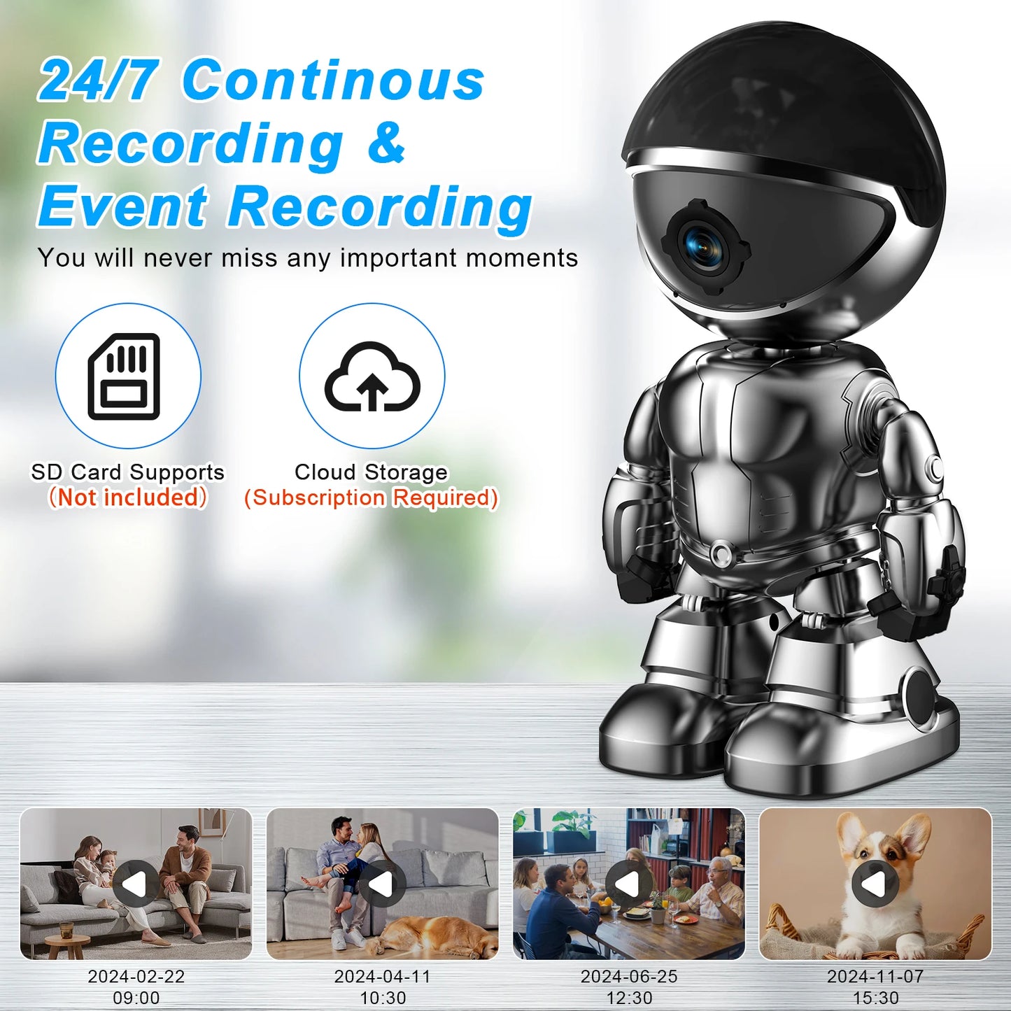 WESECUU 1080 HD Robot Camera Wifi 3MP Indoor Home Security Camera Night Vision Two Way Audio Auto Tracking Indoor Baby Monitor