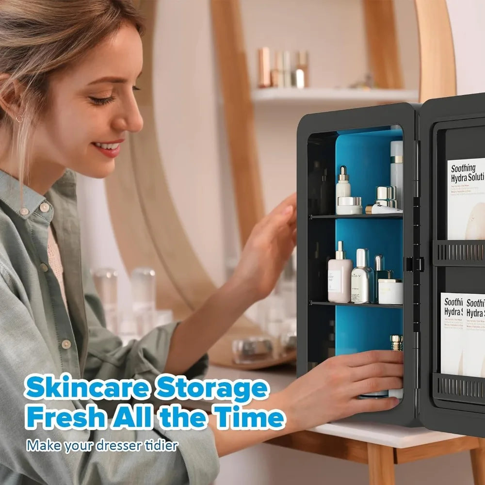 22L/30Cans Mini Fridge for Bedroom, 12v DC Portable Cooler & Warmer, Mini Refrigerator with Glass Front, for Car Office Desk & D