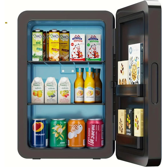 22L/30Cans Mini Fridge for Bedroom, 12v DC Portable Cooler & Warmer, Mini Refrigerator with Glass Front, for Car Office Desk & D