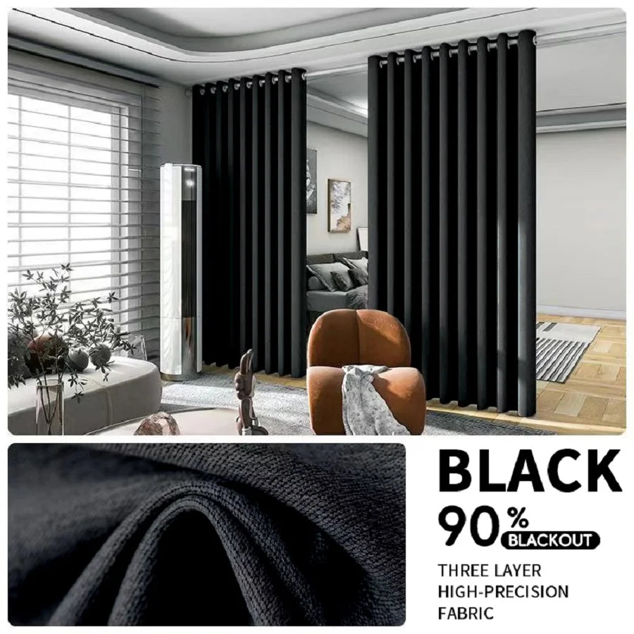 2PCS Room Divider BlackOut Curtain for Living Room, Noise Reduction Curtain with Anti-Rust Grommet Top Blackout Curtain
