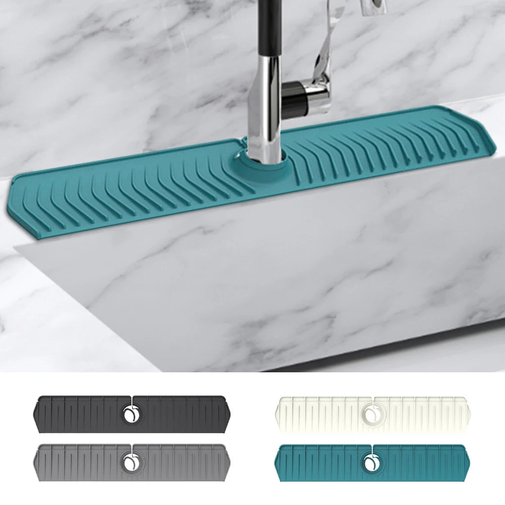 Silicone Kitchen Sink Splash Mat Easy To Install Behind Faucet Protector Mat Fast Drainage for Kitchen Counter Bathroom