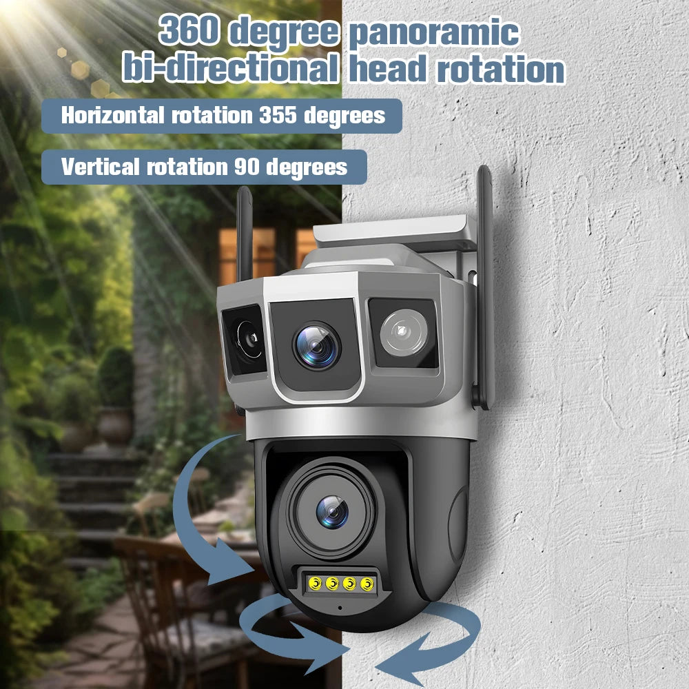 Outdoors Wifi Camera HD Triple Lens Triple Screens Human Auto Tracking Detect Waterproof Night Vision CCTV Security Protection
