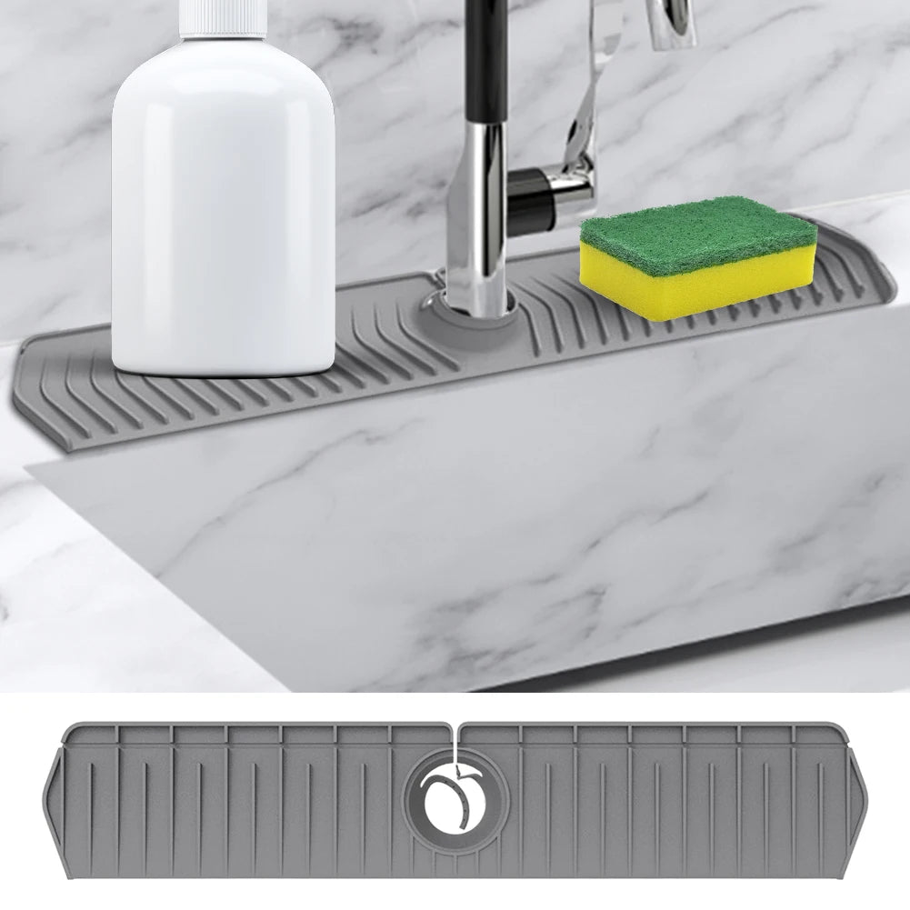 Silicone Kitchen Sink Splash Mat Easy To Install Behind Faucet Protector Mat Fast Drainage for Kitchen Counter Bathroom
