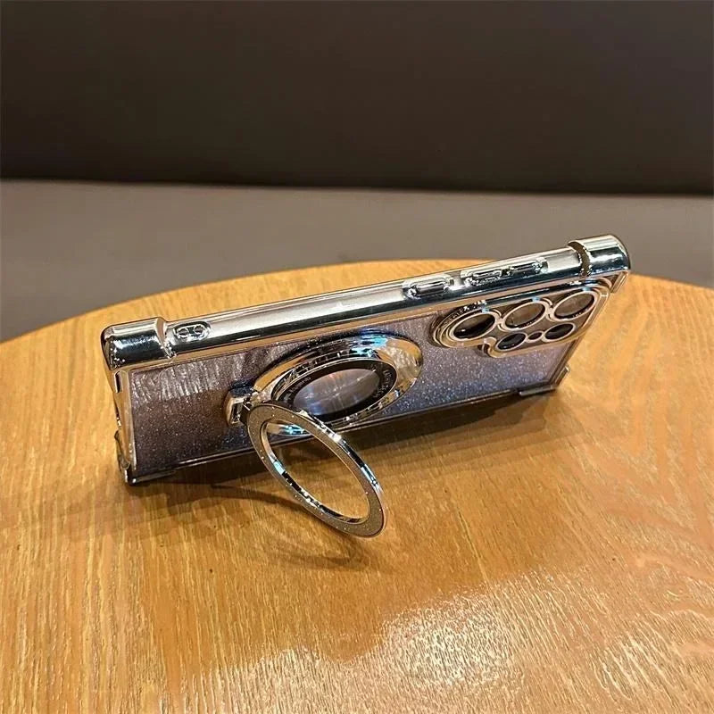 Luxury Magnetic Plating Stand Shockproof Glitter Case for Samsung Galaxy S25 Edge S24 Ultra S23 S22 Plus S21 S20 FE Clear Cover