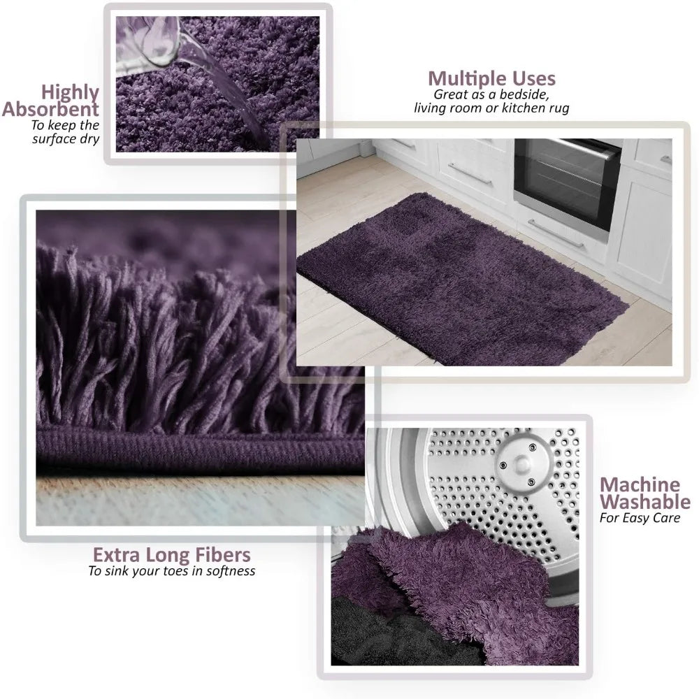 3-Piece Shaggy Plush Bath Mat Set, Non-Slip Quick Dry Ultra Soft Microfiber Rugs for Modern Bathroom