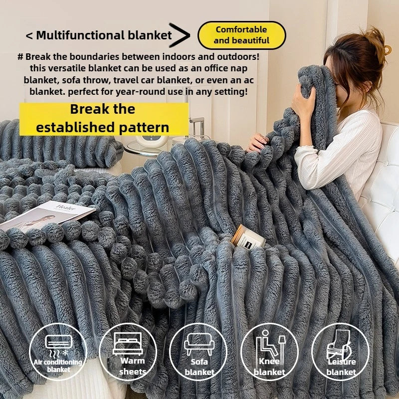 Solid Thickened Wide Striped Flannel Multifunctional Blanket, Can Be Used As Bed Sheet Cover Blanket, Sofa Blanket,nap Blanket