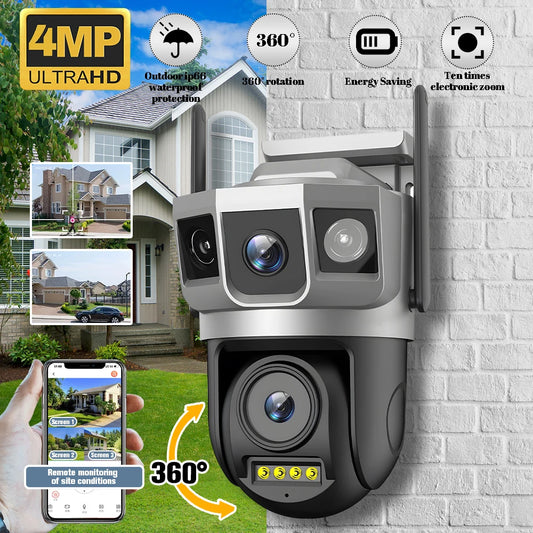Outdoors Wifi Camera HD Triple Lens Triple Screens Human Auto Tracking Detect Waterproof Night Vision CCTV Security Protection