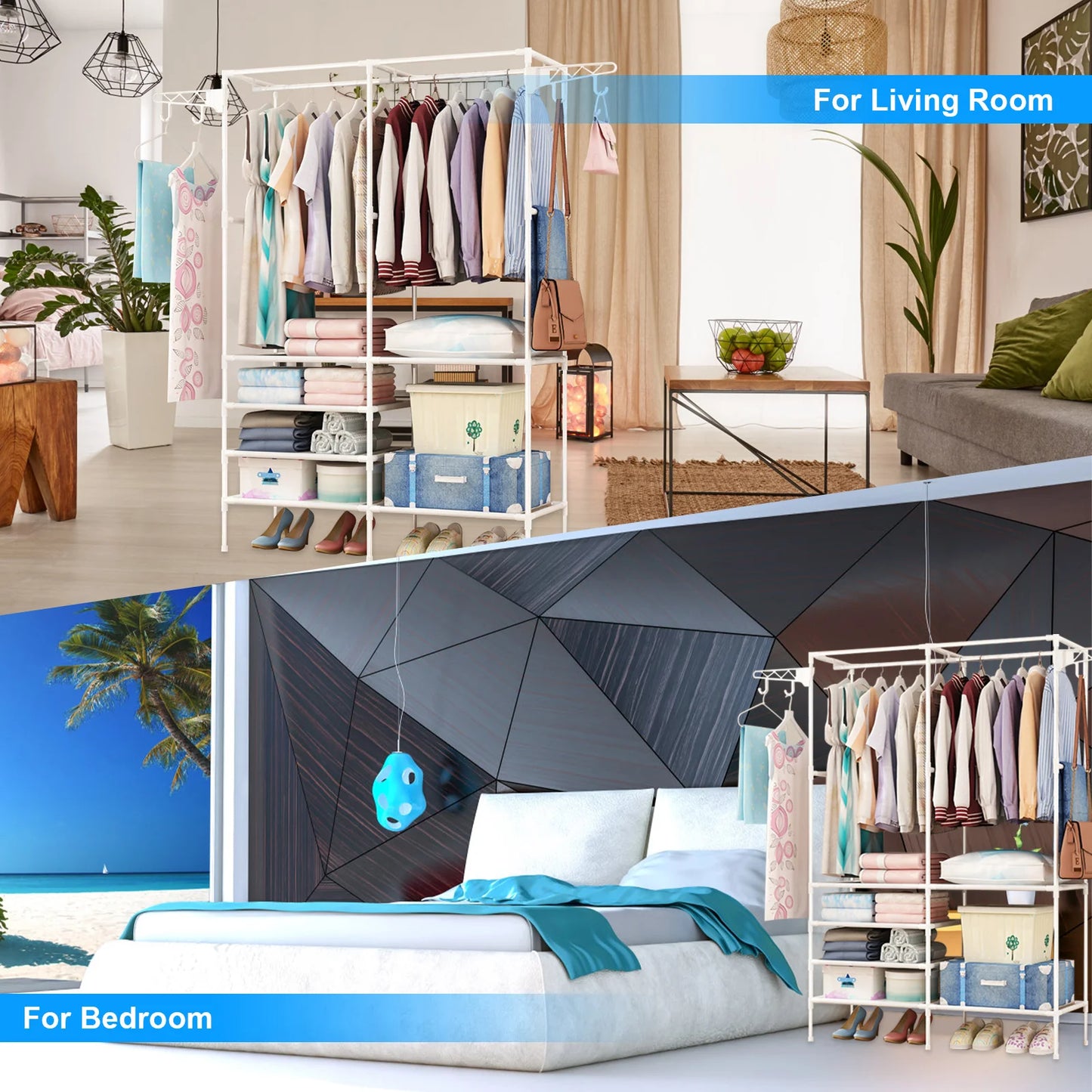 Metal Garment Clothing Rack Shoe Clothing Organizer Shelves Freestanding Multifunctional Clothes Wardrobe